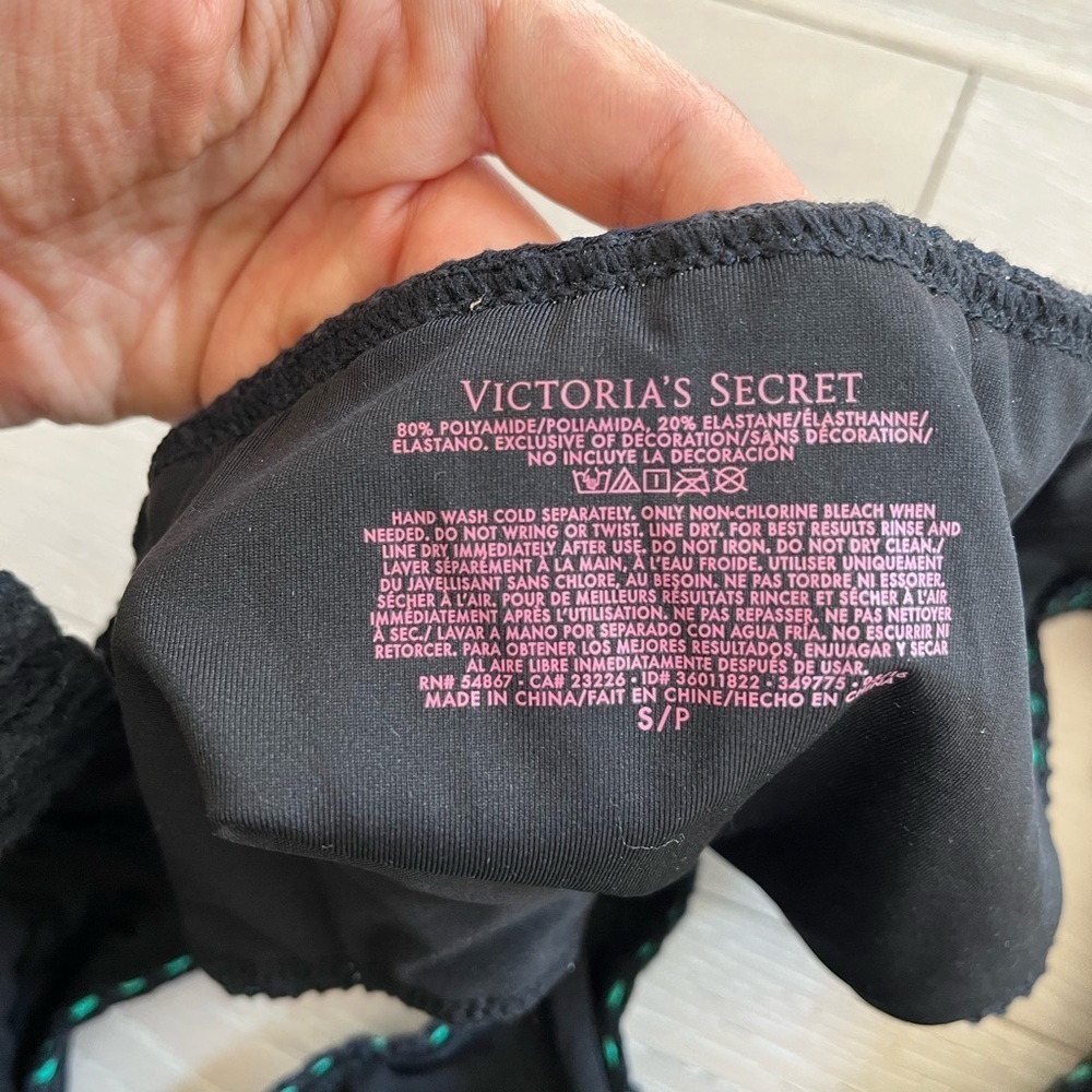 NWT Victoria's Secret bikini swim bottoms Size S black with teal aqua - Picture 3 of 3